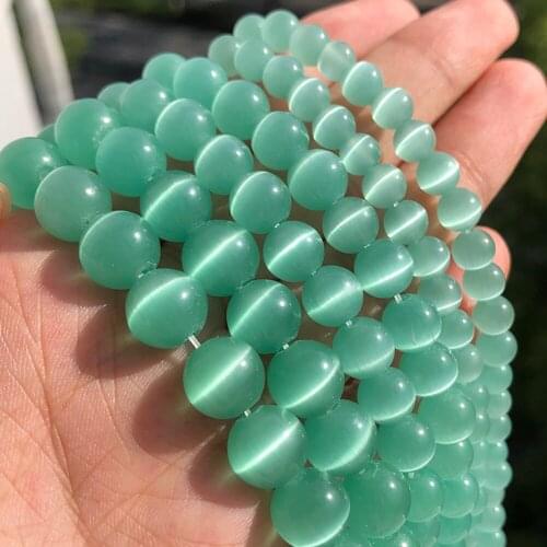 4 6 8 10mm Mint Green Natural Cat Eye Stone Bead Smooth Opal Moonstone Round Loose Beads For Jewelry Making DIY Bracelets 15"