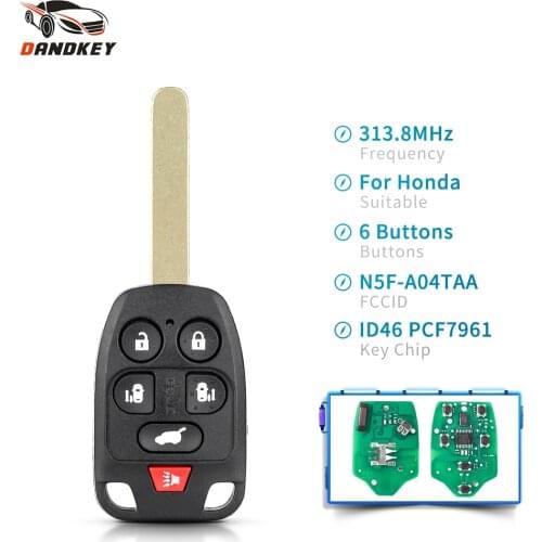Dandkey N5F-A04TAA 313.8MHz ID46 PCF7961 Chip For Honda Odyssey 2011 2012 2013 2014 6 Buttons Replacement Smart Remote Car Key