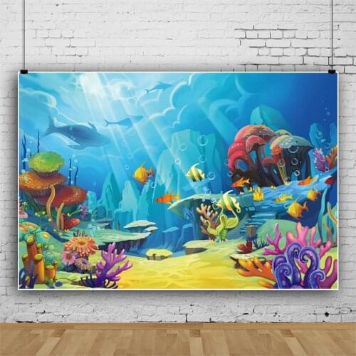 Baby Cartoon Fish Underwater Coral Shell Birthday Party Customized Poster Portrait Photo Background Photographic Backdrops
