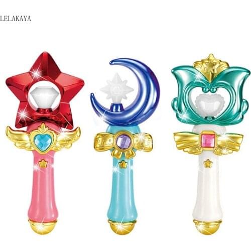 Girls Magic Wand With LED Light Music Toys Anime Action Figure Sailor Moon Tsukino Usagi Cosplay Henshin Rod Fairy Glow Stick