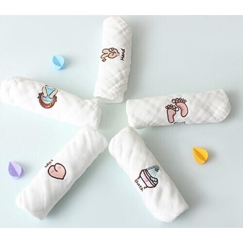 5PCS/Set Baby Bubble Cotton Gauze Embroidery Cotton Saliva Towel Baby Wash Towel Small Square Childrens Handkerchief 30*30cm