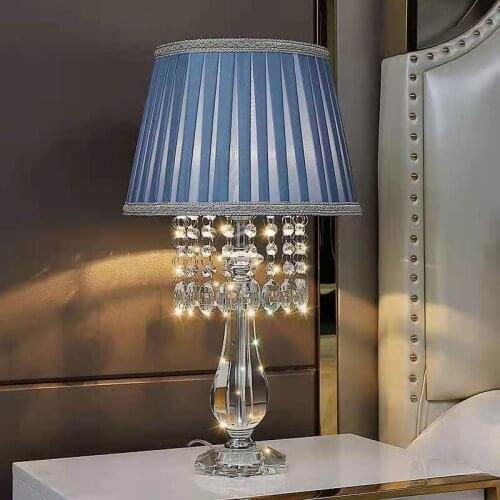 Crystal Table Lamp For Bedroom Living Room Desk Lamp Study crystal art deco Beside lights lighting E27 Fabric Shade Luxury