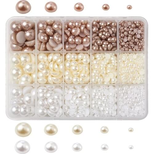 Pandahall 1 Box 4/6/8/10/12mm Mixed Color Half Round Dome ABS Plastic Imitation Pearl Cabochons Flat Back for Jewelry Making