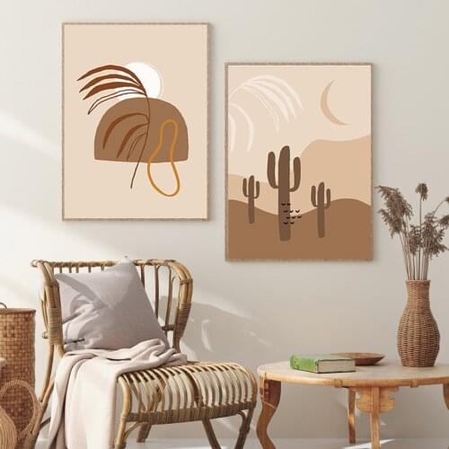 Hand Drawn Boho Plants Wall Art Prints Abstract Palm leaves Canvas Painting Posters and Pictures for Living Room Home Decor