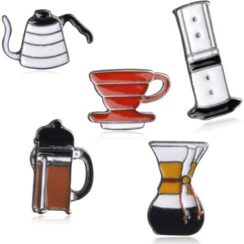 Coffee Lovers Gift Hand Punch Pot AeroPress Chemex Filter Bowl Coffee Enamel Pins Shirt Bag Hat Decoration Jewelry