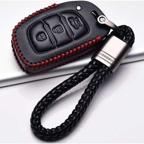 Leather Key cover Remote Car Key Case For Hyundai IX25 IX35 I20 I30 I40 hb20 Santa Fe Creta Solaris 2017 3 Buttons Key Shell