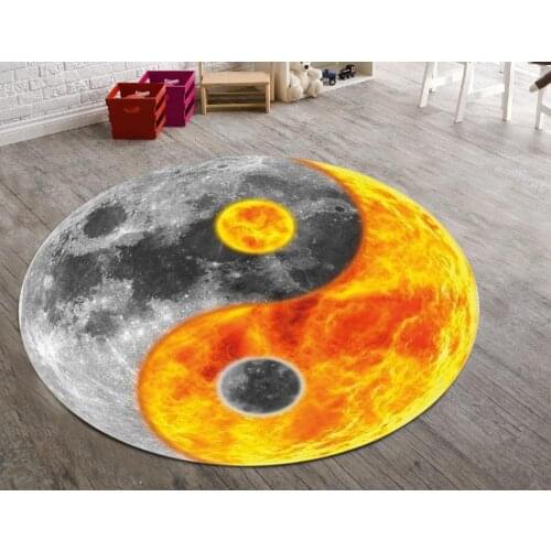 Ying Yang World Patterned Round Carpet, Non Slip Floor Carpet Modern Carpet