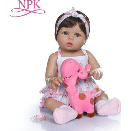 NPK 47CM newborn bebe doll reborn baby girl doll in tan skin full body silicone Bath toy dolls Xmas Gfit