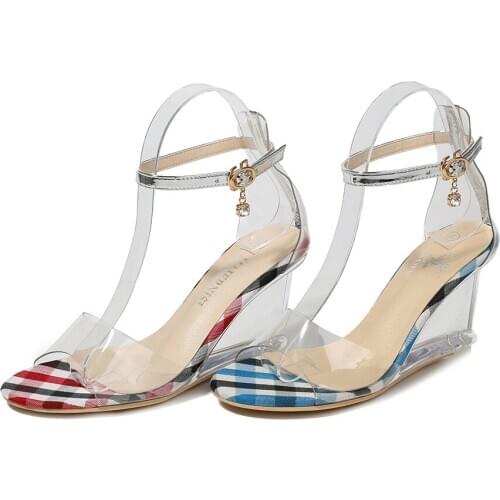 Summer Women Shoes Wedge High Heel Stiletto Transparent Pumps PVC Sandals Large Size High Heel Female Shoes