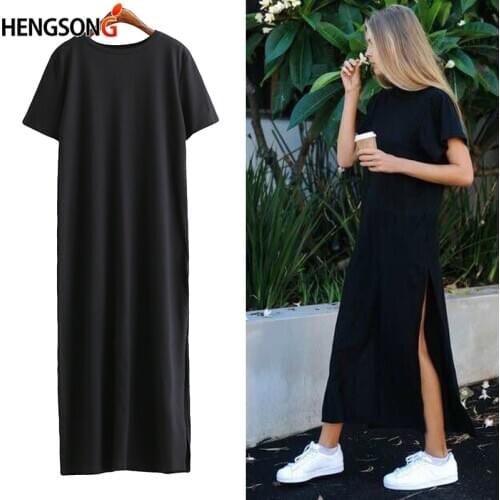 Summer Long T Shirt Women T-shirt Sexy Side Slit Short Sleeve Big Size Thin Long Women Tops Tees Female Tshirt Black