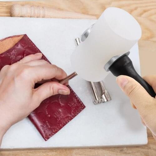 Leather Carving Hammer Printing Tool 3 Types DIY Craft Cowhide Punch Cutting Sew Nylon Hammer Tool Kit with Wood Handle