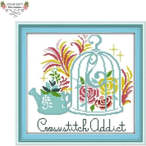 Your Gift Counted and Stamped The Bird Cage And The Teapot Needlepoint Embroidery DIY Cross Stitch kits for Home Decor J302