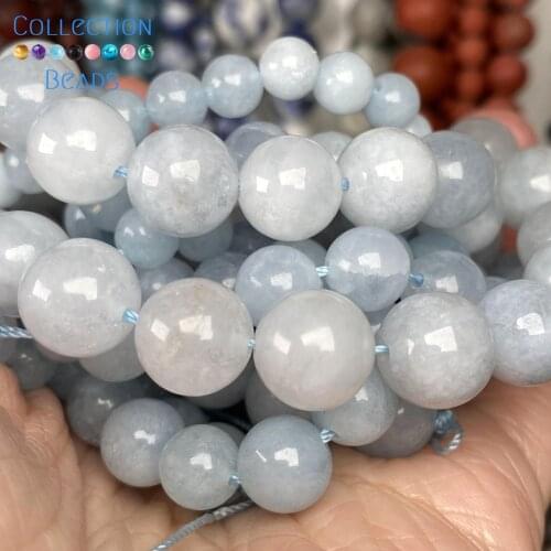 Natural Stone Aquamarines Chalcedony Loose Round Beads For Jewelry Making 6/8/10 MM DIY Bracelets Accessories Wholesale 15"