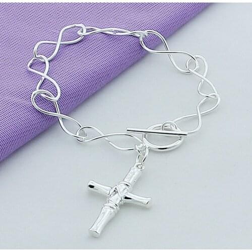 New 2019 Silver Bracelet 925 Silver Simple Fashion Cross Pendant Chain Bracelet For Women Men Jewelry