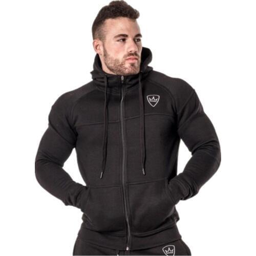 New Men Cotton Sweatshirt Gyms Fitness Bodybuilding Workout Hoodies Casual Fashion Jacket Zipper Sportswear Clothing