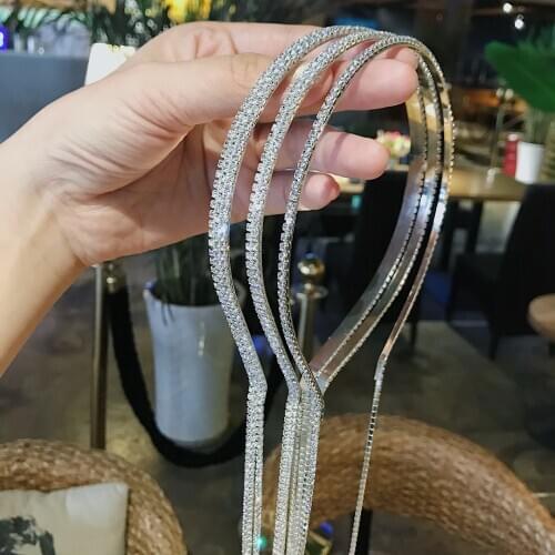 Shiny Rhinestone Tassel Headbands For Women Fashion Crystal Hairband Temperament Hanging Hair Accessories Bridal Wedding Jewelry