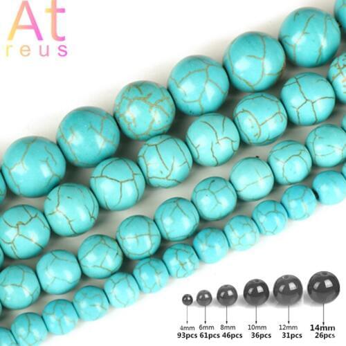One Strand Green Natural Turquoises Loose Stone Jewelry Beads Crack Howlite Pick Size 4 6 8 10 12 14mm DIY Crafts