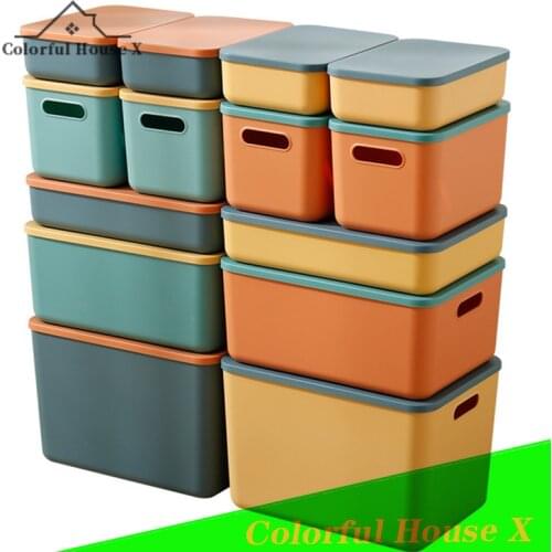 Organizer for Clothes With Lid High Capacity Storage Box Superimposed Organizer For Cosmetics Bathroom Kitchen Accessories Blue