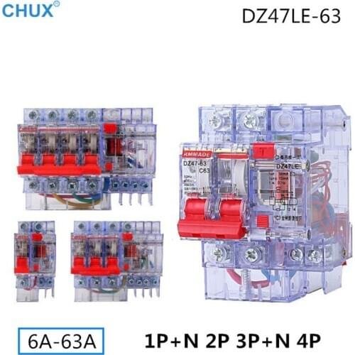 Transparency Leakage Circuit Breaker DZ47LE-63 ELCB Earth 1P+N 2P 3P+N 4P 6A 10A 16A 25A 32A 40A 50A 63A Home Circuit Breakers