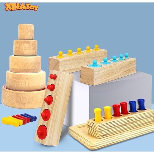 Montessori Educational Wooden Toys Colorful Socket Cylinder Block Set Children Mathematical Calculation Preschool Early Learning