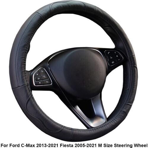 Cow True Leather Car Steering Wheel Cover For Ford C-Max 2013 - 2021 Fiesta 2005 - 2018 2019 2020 2021 M Size Steering Wheel