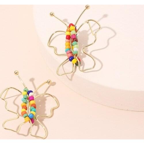 Fashion New Exaggerated hollow-out Butterfly Shape Beads Earrings Trendy Creative Stud Earrings Party Jewelry
