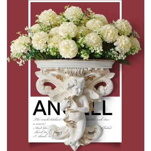 Modern Resin Angel Wall Hanging Vase Wall Holder Crafts Decoration Home Livingroom TV Background Fake Flower Wall Mural Ornament