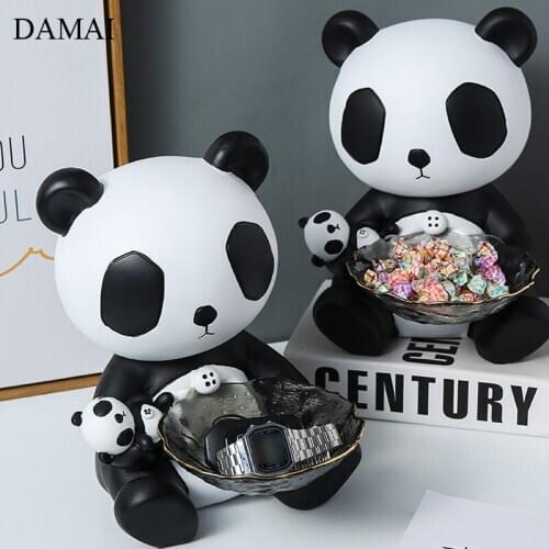 Modern Panda Tray Cartoons Resin Jewelry Trays Living Room Decoration Figurine Cosmetic Container Home Decorative Ornaments