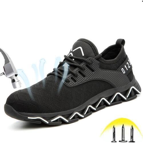 Steel toe Safety Shoes Mens Summer Outdoor Anti-slip Working Shoes Lightweight Puncture Proof Safety Construction Boots Black