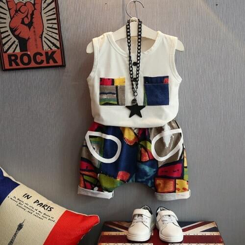 Newest Fashion Toddler Baby Clothes Sleeveless Vest Tops Print Short Pants 2PCS Outfit Set 2-7years