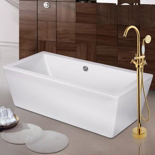 Bathroom floor-to-ceiling rotating bathtub faucet cylinder side pillar copper-gold high washbasin hotel shower hot and cold wate