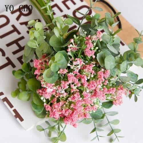 High Quality Babysbreath Bridal Bridesmaid Bouquet Flower Plastic Eucalyptus Leaves Wedding Bouquet Home Party Garden Decor