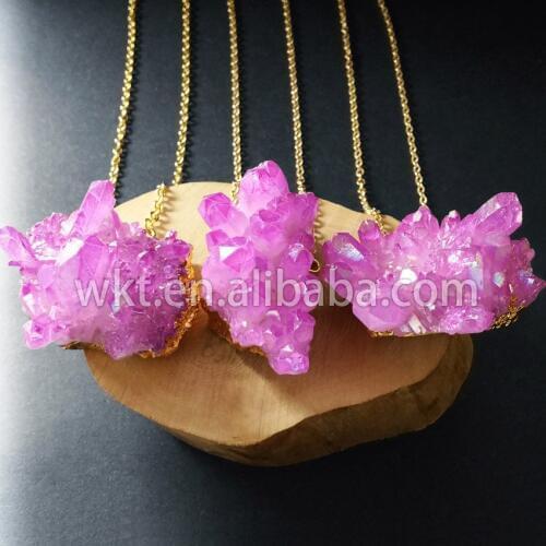 WT-N530 Wholesale Natural beatiful purple aura crystal quartz necklace fashion cluster quartz necklace for women