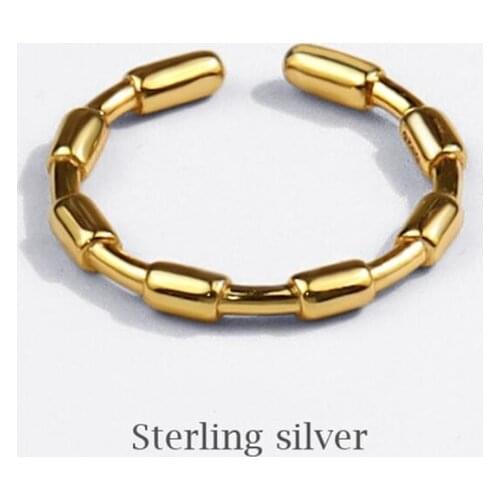 Sole Memory Hip Hop Simple Bamboo 925 Sterling Silver Female Resizable Opening Rings SRI759
