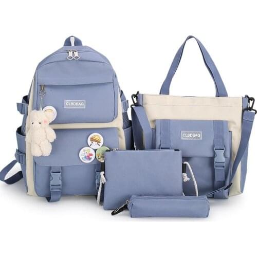 4 Pcs Set Harajuku Women Laptop Backpack Canvas School Bags For Teenage Girls Kawaii College Student Kids Book Bag Rucksack 2021