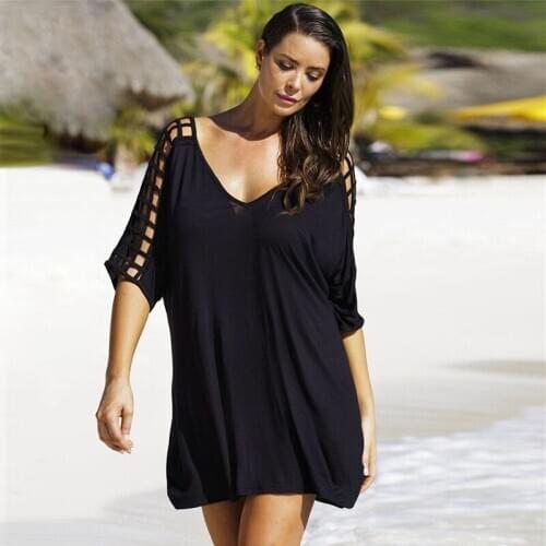 Women V-Neck Hollow Out Swimwear Beachwear Women Bikini Beach Wear Cover Up Ladies Summer Casual Evening Party Beach Dresses