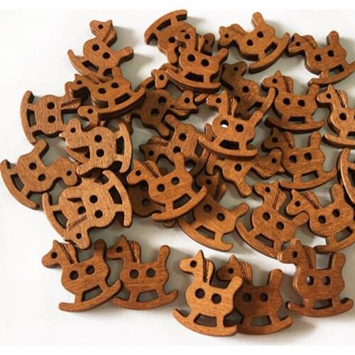 100pcs Retro Wood Buttons Toy Horse Shape Clothing Sewing Supplies 2 Hole Buttons DIY Garment Label Buttons