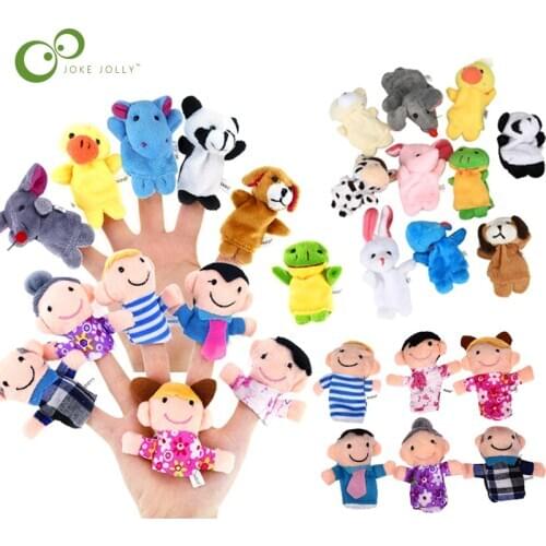 16Pcs Cute Cartoon Biological Animal Family Finger Puppet Plush Toys Child Baby Favor Dolls Boys Girls Finger Puppets GYH