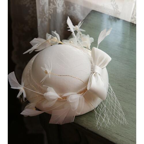 2019 French Ladies Bow SIlk Flower Headwear Veil Wedding Hat Elegant Ladies Grey Ivory Black Cocktail Butterfly Fascinator Hat