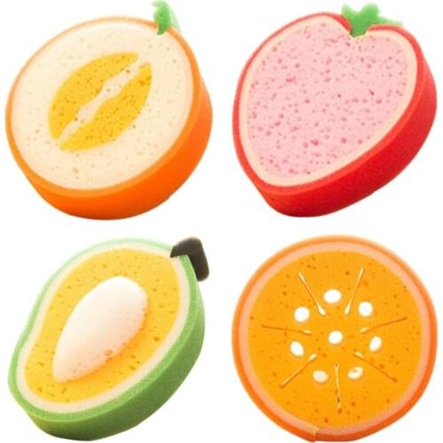 N58C 4Pcs Creative Cute Fruit Style Sponge Cloth Dish Scouring Towel Tableware Glass Washing Cleaning Brush Kitchen Cleaner