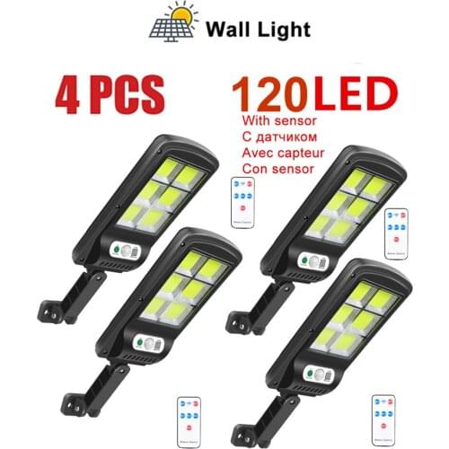 4pcs tabular oblong 3 Modes 120LED Solar Wall Light PIR Motion Sensor Outdoor Waterproof Garden Solar Power Street Path Lamp rem