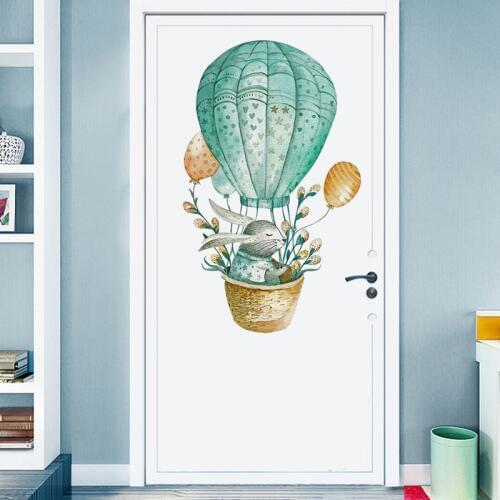 Watercolor Rabbit Hot Air Balloon Wall Stickers for Baby Kids room Kindergarten Wall Decor Cartoon Wall Decals Home Decoration