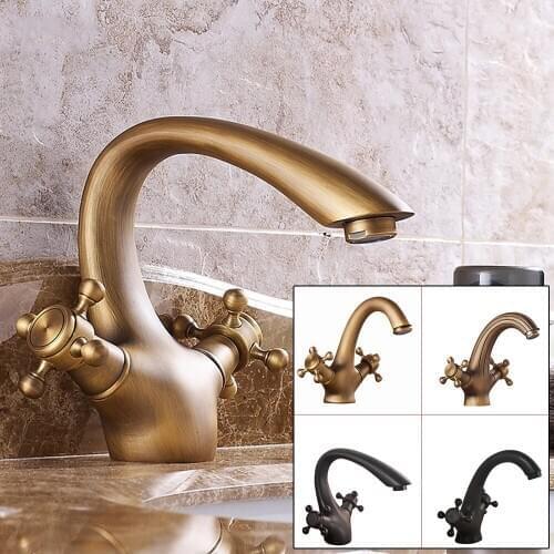 Antique Faucet Hot and Cold Water Crane Bronze Brushed Sink Faucet Black Bathroom Swan Vintage Basin Sink Mixer Crane