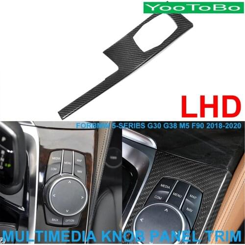 LHD Car Styling Real Carbon Fiber Central Multimedia Knob Panel Cover Trim Decorative Sticker For BMW 5-Series G30 G38 2018-20