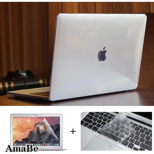 AmaBe For Apple MacBook Air Pro Retina 11 12 13 15 Crystal Hard Shell Laptop Protector Case+Keyboard Cover+creen Protector