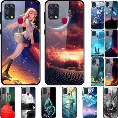 Case For Samsung Galaxy M31 Black Silicone Bumper With Tempered Glass Back Phone Cover Series 3