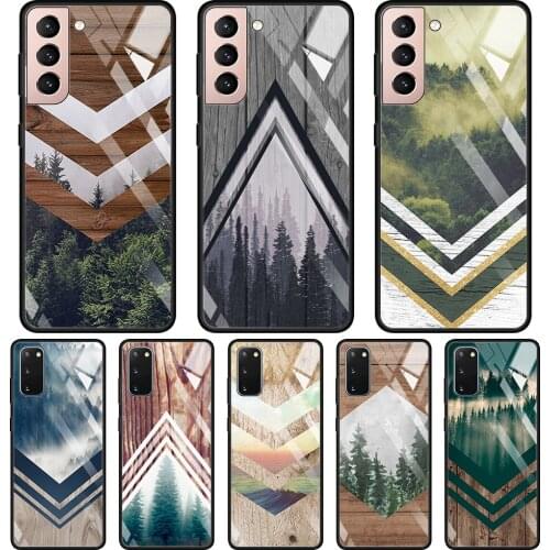 Forest tree Geometry Wood Nature Glass Case For Samsung Galaxy S20 S21 FE S21 S20 S10 S9 S8 Plus Ultra 5G S10Lite Phone Shell