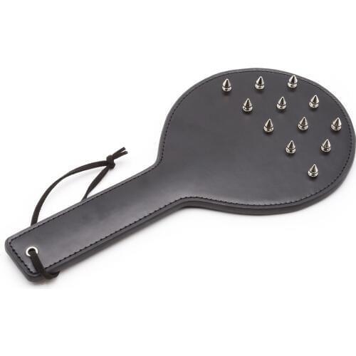 Black Erotic Leather Spank Paddle Whip with Metal Rivet for Bdsm Slave Role Play Adults Games Sex Product to Ass Beat Submissive