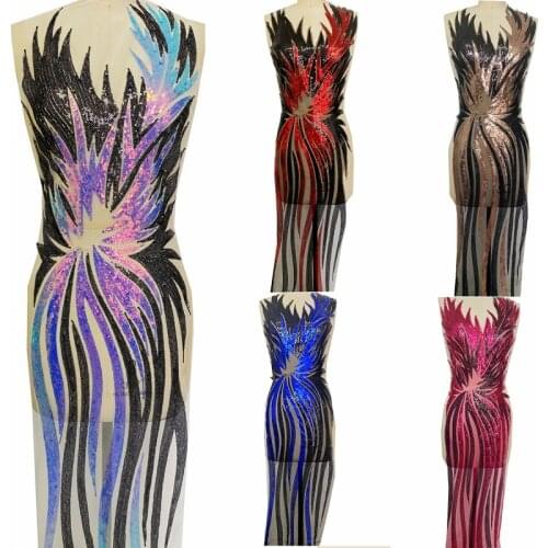 1Piece Long Embroidered Applique Lace Mesh Sequin Fabric Red White Blue Green Sewing Accessories Supplies Handicraft