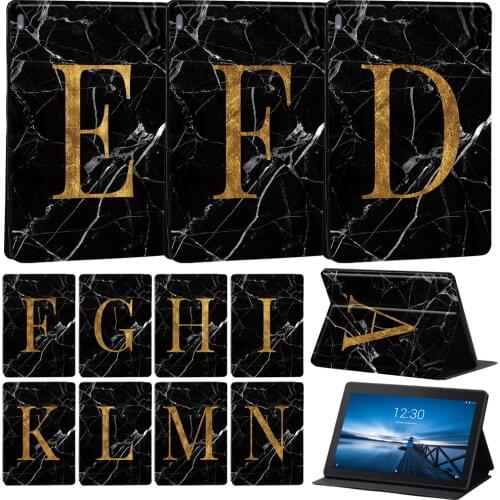 For Lenovo Tab E10/Tab M10 10.1 Inch Tablet Adjustable Folding Stand Cover Case - Black Marble Alphabet Pattern Cases